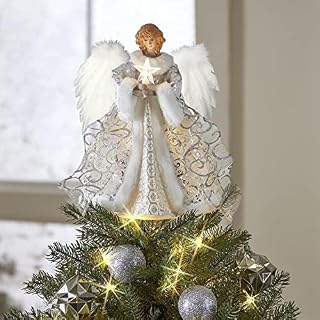 Angel Christmas Tree Topper,Angel Decoration Christmas Tree Top Topper With Feather Wings,Light Up Fairy Topper,Angel Pendant Doll Christmas Tree Decoration,30cm Tall
