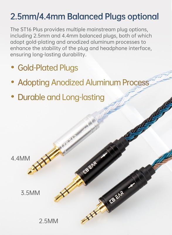 Cable de extensión de auriculares de 16 hebras KBEAR ST16-Plus con conector de 2 pines 5