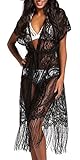 Upopby Women's Tassel Lace Swimsuits Cover Up Beach Bikini Kimono Cardigan Black XL