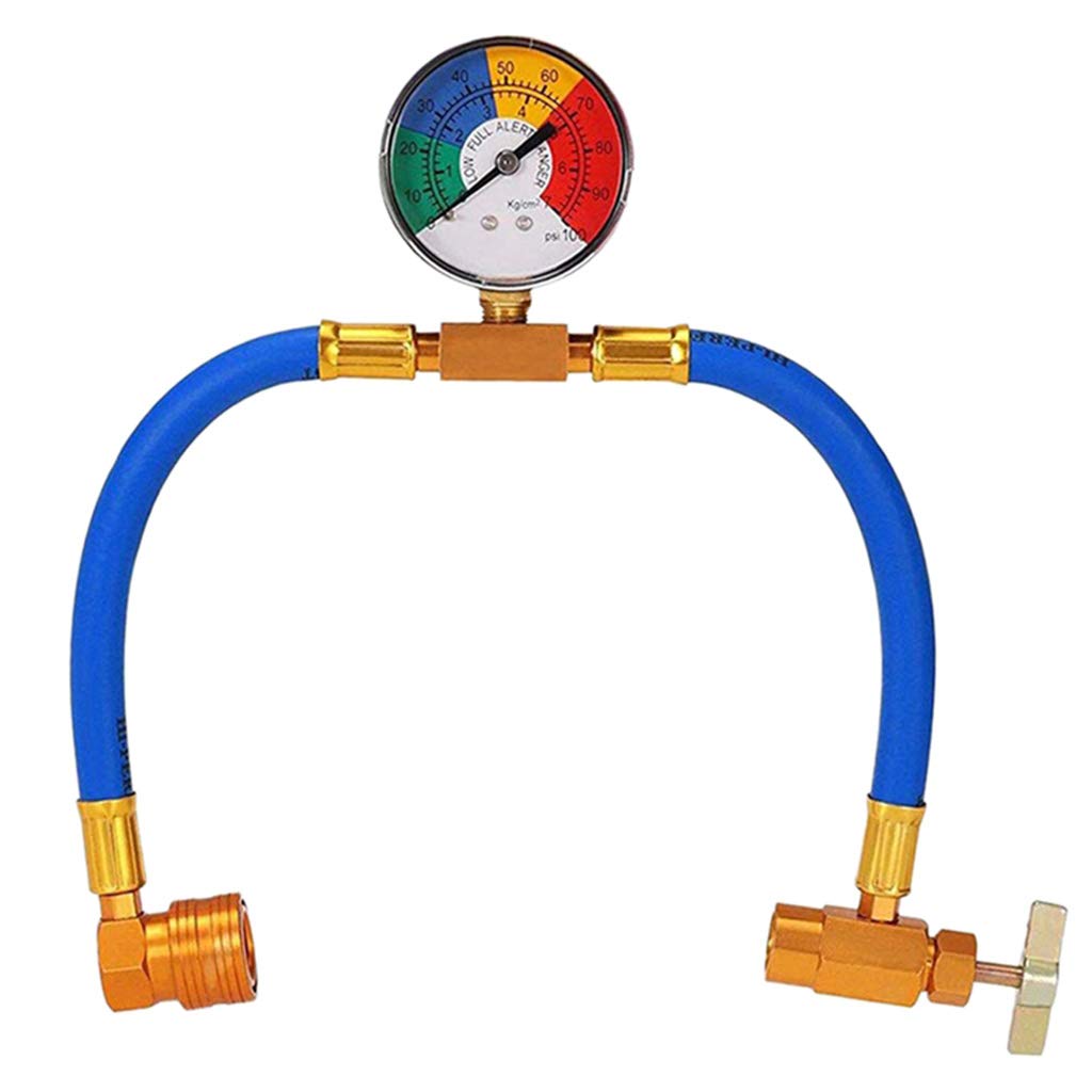 Kit de Tuyau de Recharge de Réfrigérant pour Voiture 100 PSI AC R134a, Tuyau de Recharge avec Jauge, Kit de Mesure de Recharge A/C 1/2 Peut Appuyer Manomètre sur la Climatisation