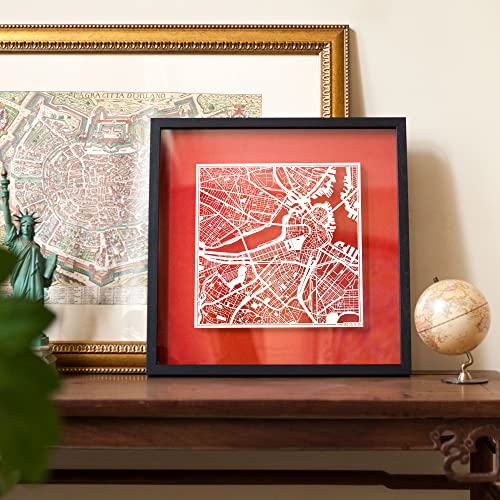 O3 Design Studio Hamburg Cut Map Framed, White Map, Black Frame, 18X18 Inches, Paper Cutting Art Work, Gift Boxed, 4 Background Color, Self-Changing, Wall Art #TOP5