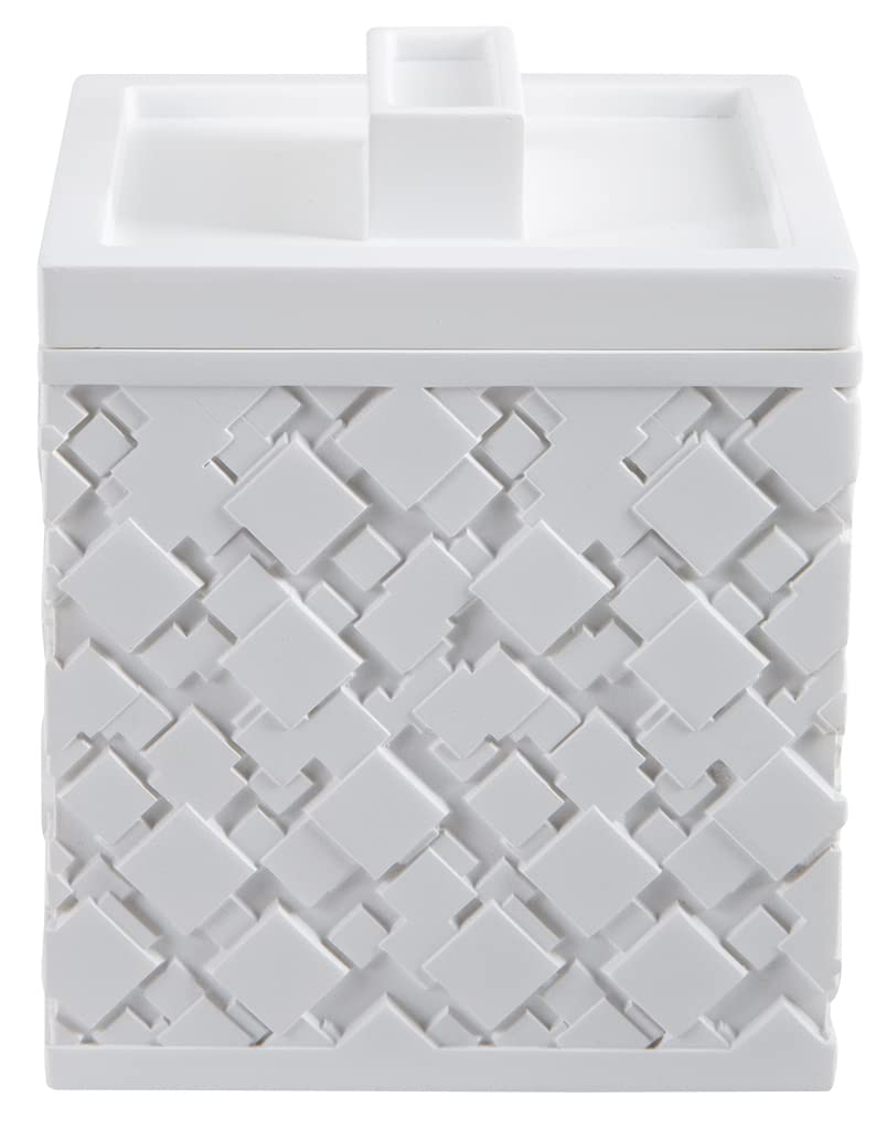 Spirella Agda Cotton Pad Box Cosmetic Organiser for Make Up and Jewellery Polyresin Cotton Pad Dispenser, Small Cotton Bud Dispenser Storage with Lid, White