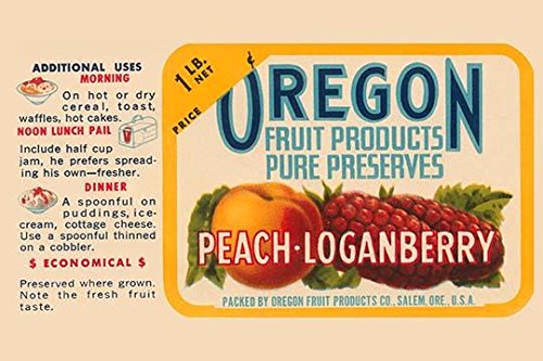 The original jar label from Oregon Fruit Products Pure Preserves This one pound jar contained peach-loganberry jelly Packed in Salem Oregon Poster Print by Unknown (24 x 36)