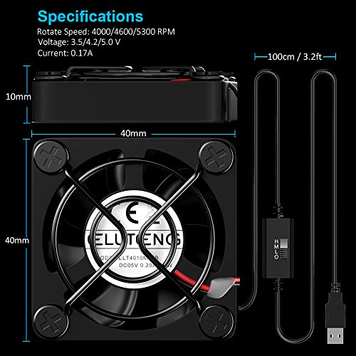 Eluteng UA-ELT-UFAN-40-SNL 40Mm Usb Fan With 3 Speed Control Usb Ventilator 5V Max 5300Rpm High Flow Vr Cooling Fan Compatible thumb #6