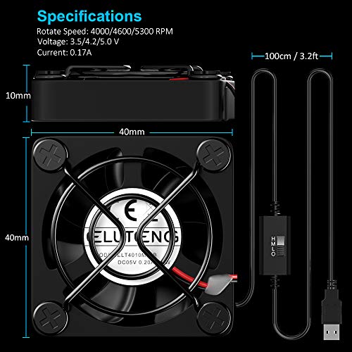 ELUTENG Mini 40mm 5V USB Fan Desk PC Fans with L/M/H 3 Adjustable Speed Portable USB Computer Fan USB Case Box Electronic Cooling Fan 5300 RPM with Metal Grill for Laptop/TV Box/AV Cabinet/PS4/Router