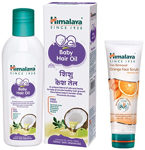 Himalaya Baby Hair Oil 200 ml(1 Count) & Himalaya Tan Removal Orange Face Scrub, 100g