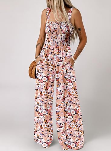 Dokotoo Combinaison d'Été sans Manche pour Femme Pantalon Salopette Motif Floral avec Poches Combishort Chic et Élégant, noir, M – vue 2