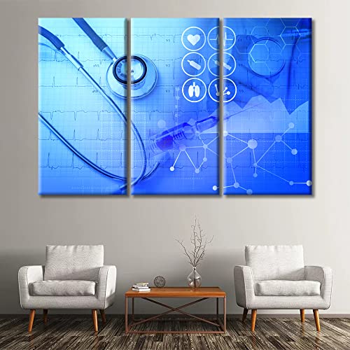 Image of TUMOVO Laboratory Research Canvas Paintings Office Decor Clinical Laboratory Painting Wall Decor 3 Pieces Medical Stethoscope Home Decor Ready to Hang, 60 inch Wx40 H