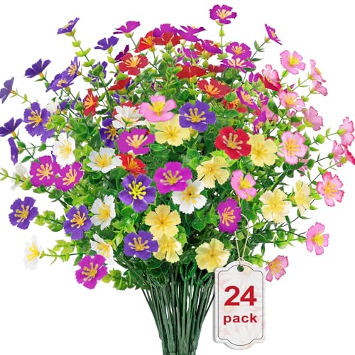 Ouddy-Decor-24-Bundles-Artificial-Flowers-for-Outdoors-Faux-Silk-Flowers-Fake-Plants-Artificial-Greenery-for-Indoor-Outside-Garden-Porch-Window-Hanging-Planter-Office-Table-Home-Decor-Mixed-Color