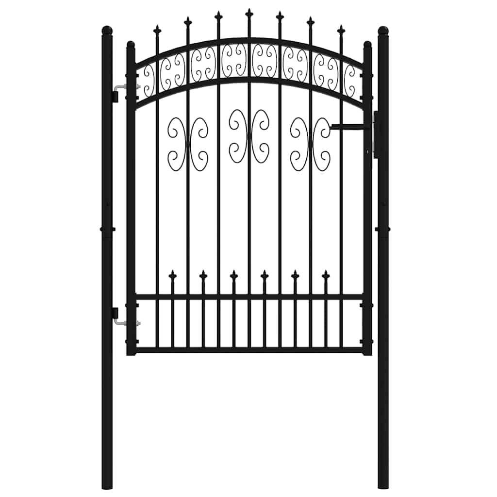 Kampen Portail de clôture avec pointe de lance, noir, 103 x 125 cm, en acier revêtu par pulvérisation, porte de jardin avec partie supérieure bombée et serrure de sécurité