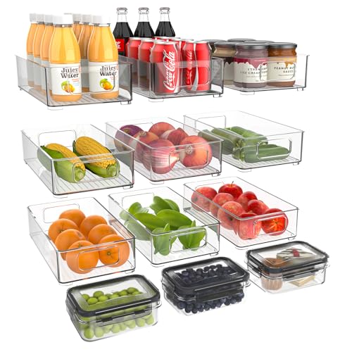 Diwoker Kühlschrank Organizer Stapelbar Aufbewahrungsbox Küche Organizer Speisekammer Vorratsbehälter Durchsichtig Behälter für Kühlschrank Küchen Schränke (12 Stück)