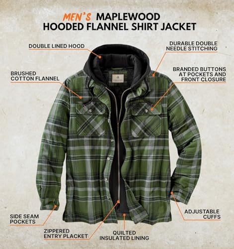 Legendary Whitetails Mens Plaid Flannel Shirt Jacket Quilted with Hood Polyfill Insulated Shacket, Army Green Plaid, 4XT by Legendary Whitetails - Image 4