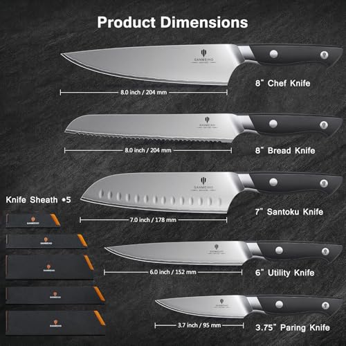 SANMEIHO 10 PCS Knife Set with Knife Sheath, Japanese Kitchen Knife Set with 5 Layers High Carbon 9Cr18Mov Stainless Steel, Sharp Professional Chef Cooking Knife with Ergonomic Handle, Dishwasher Safe by SANMEIHO - Image 4