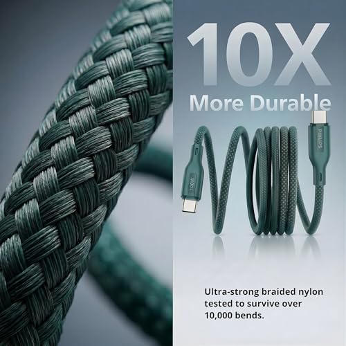 Image of PHILIPS DLC7130CT 100W Magnetic Type-C to Type-C Fast Charging Cable (1m, Crystal Teal) | Nylon Braided | Compatible with iPhone 15+ Series, USB-C iPad Models, Samsung Galaxy & All Type C Devices