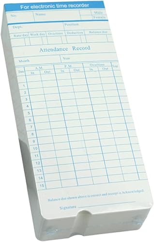 Ciieeo Tarjetas de tiempo de oficina 100 hojas Tarjeta de asistencia Empleado Reloj de Tiempo Personal Horario de Papel Horario Automático Fábrica