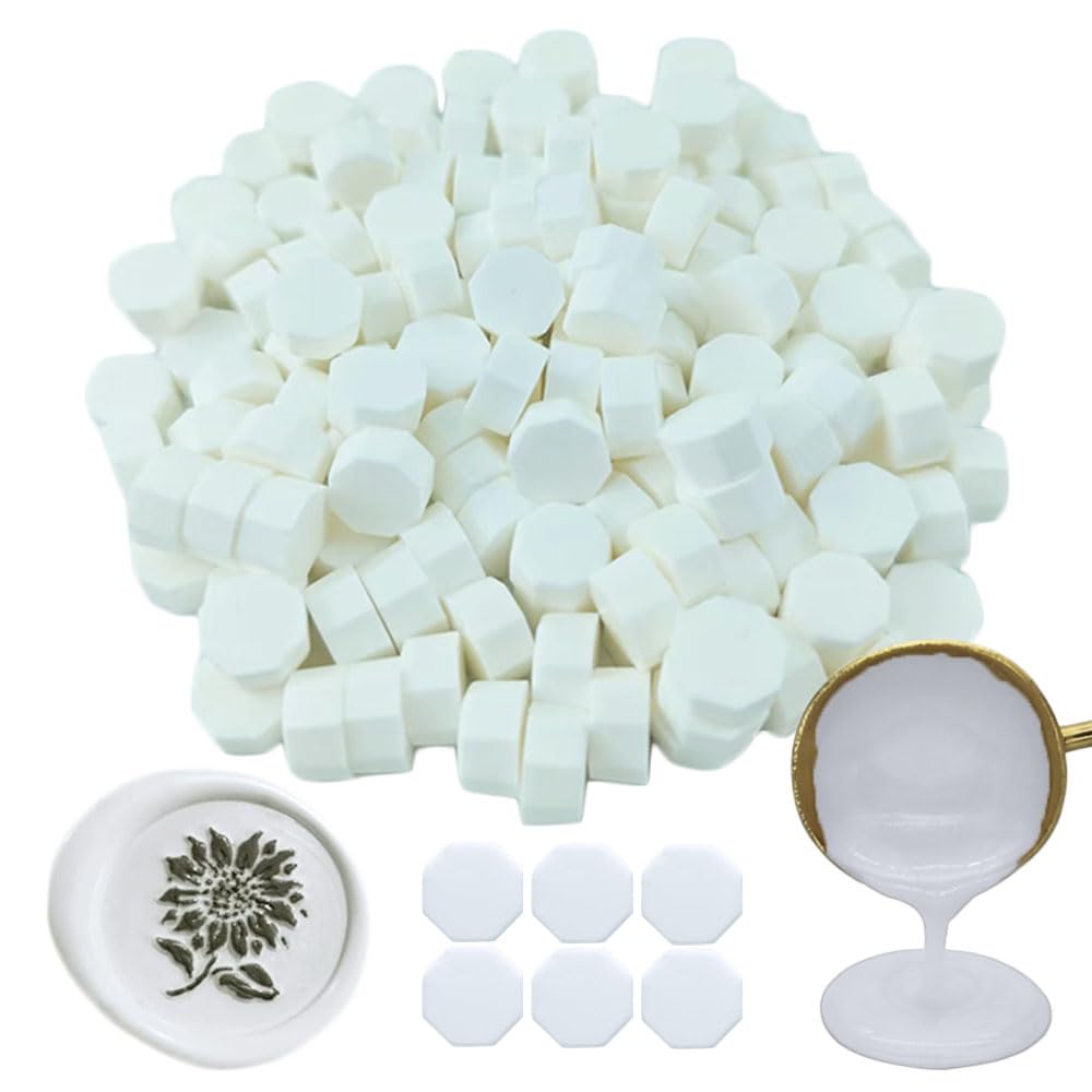 Ioggtser Octagon Sealing Wax Beads for Wax Seal Stamp 360 PCS for Wedding and Party Invitations (White)