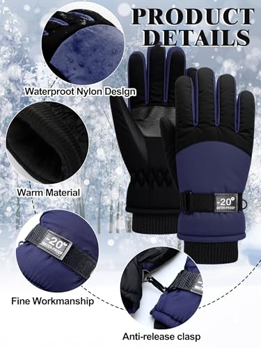 Image of Geyoga Kids Waterproof Winter Snow Ski Gloves for Boy Girl Outdoor Warm Thickening Snowboard Gloves