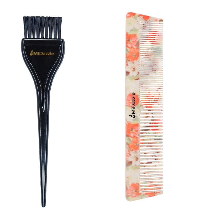 Image of Midazzle Hair Dye Brush With Floral Comb (1A) - Set of 2