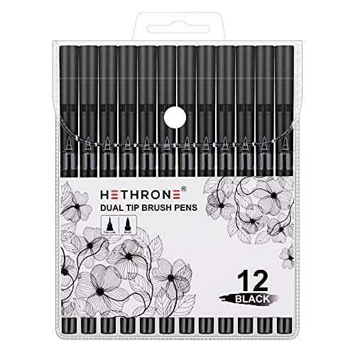 Hethrone Black Markers For Drawing - Marker Pens Brush Pens For Artists Felt Tip Pens Calligraphy Pens 12 Pack #TOP5