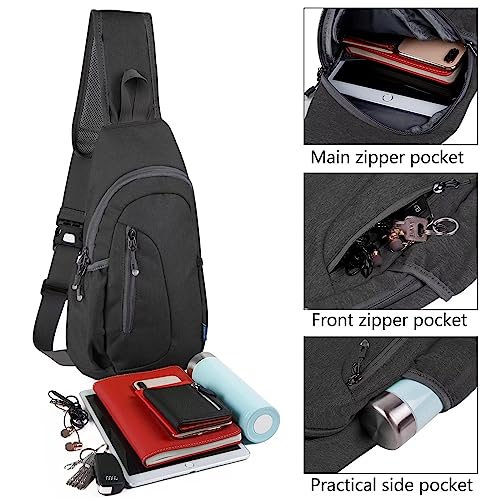 TITECOUGO Small Canvas Sling Bag Lightweight Crossbody Bag for Women Rucksack for Men Running Backpack Travel Chest Pack Shoulder Daypack for Gym Work Outdoor Hiking Sports Dark Black - Image 2