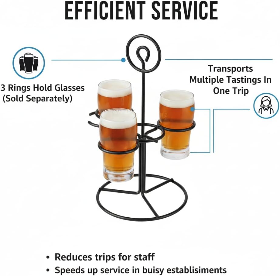 Black Metal 3-Glass Taster Caddy – Beer Flight Holder for Tastings, Sampler Rack for Bars, Breweries, and Restaurants