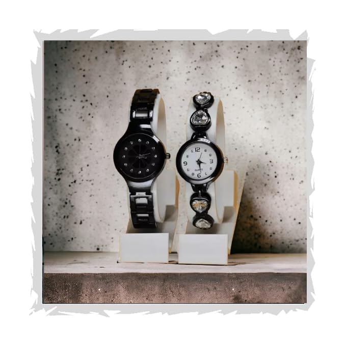 STYLEDOSE Flower Designed Round Dial Latest Coloured Metal Belt with Heart Stone Womens & Girls Watches Combo for Women & Giirls (Black) (B0D73TRWVH) Amazon Price History, Amazon Price Tracker