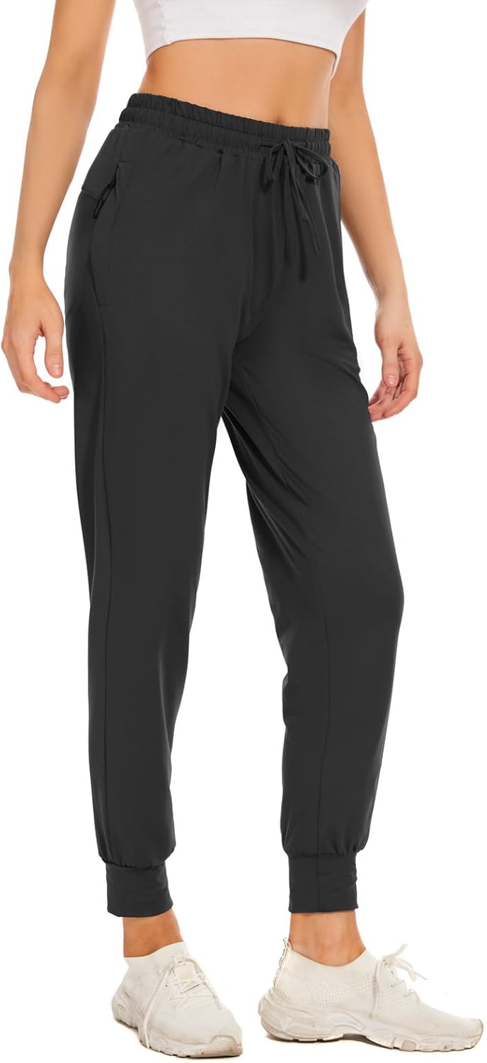 BATHRINS Women's Lightweight Sweatpants Comfy Workout Joggers Lounge Pants with Zipper Pockets, Medium, Black - Image 3