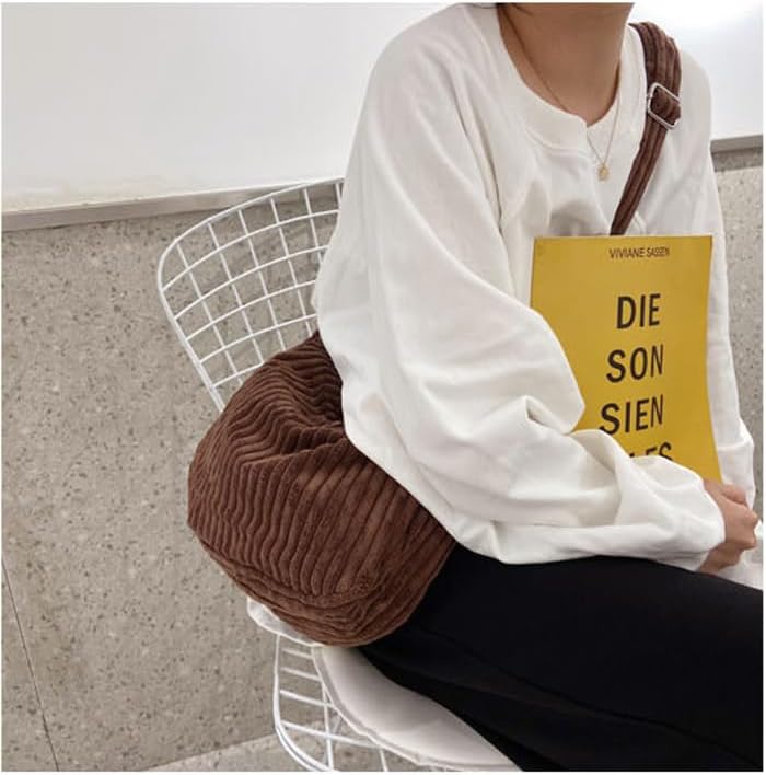 Ulisty Women Small Corduroy Hobo Bag Wide Strap Crossbody Bag Shoulder Bag Casual Handbag Daily Bag - Image 2