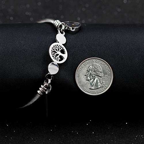 Image of Uloveido Rose Gold Plated Tree Of Life Bangle Cuffs Faith Mustard Seed Pendant Charms Open Bracelet for Women Y1028