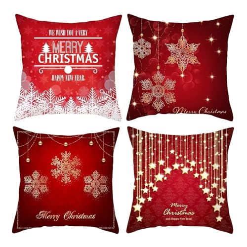 Lot de 4 housses de coussin décoratives douces motif flocon de neige - 2