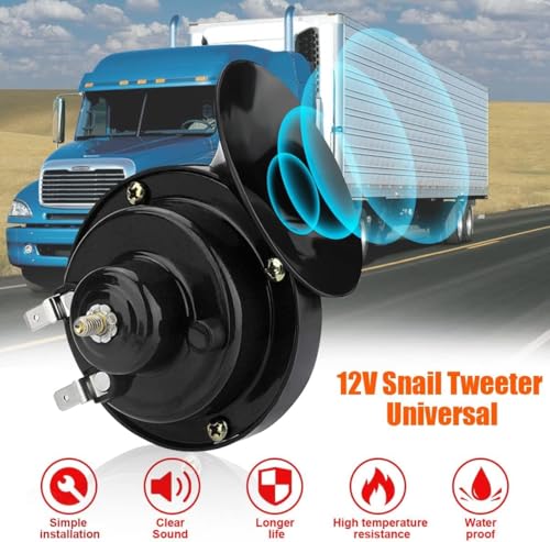 Image of Waterproof COPPER COIL Car Horn Super Loud Train Horns, Dustproof Durable Air Electric Snail Horn,12V Raging Sound Air Horns Hooter Universal For Car, Motorcycle, Truck, Bike, Scooty (Black)