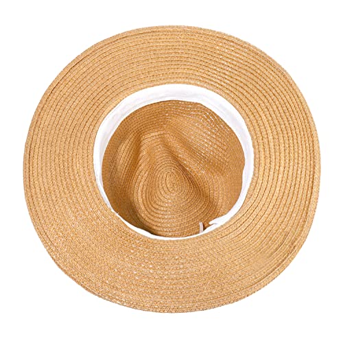 Boderier Sun Beach Hats For Women Mens Wide Brim Straw Fedora Hat Chain Band Panama Straw Hat Summer Beach Accessories Brown #TOP3