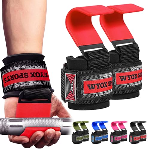 Image of WYOX Weight Lifting Hooks for Men & Women - Heavy Duty Gym Hooks with 8mm Padded Wrist Support Grips to Lift Heavier, Reduce Grip Fatigue & Improve Performance for Deadlifts, Pull Ups & Rows, Pair of 2