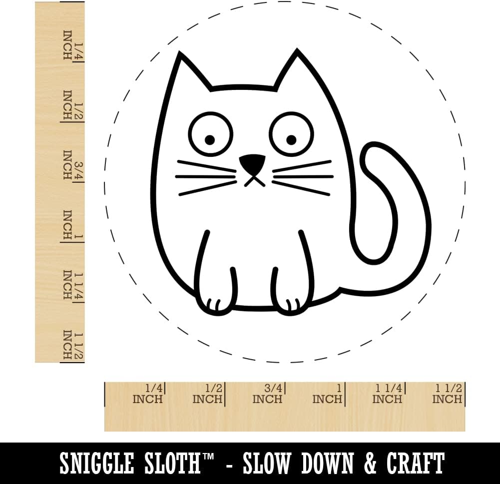 Wary Kitty Cat Self-Inking Rubber Stamp Ink Stamper for Stamping Crafting Planners - 1-1/2 Inch Large - Blue Ink
