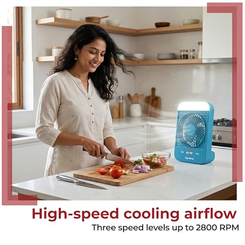Image of Lifelong Portable Mini Fan with LED Light | 3 Speed Settings, 2800 RPM | Built-In LED Light with 3 Light Modes | 5W BLDC Motor, 2000mAh Battery | Type-C Rechargeable | Compact & Travel-Friendly (Blue)