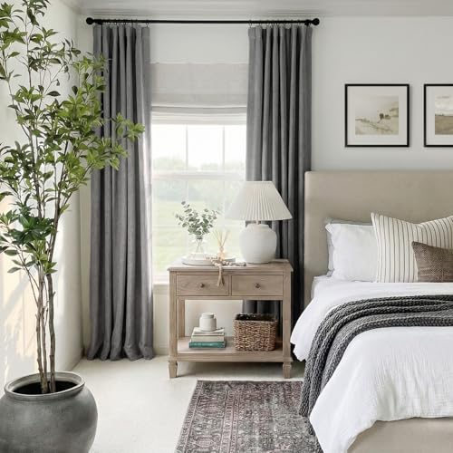 Image of INOVADAY Blackout Curtains, 2-Panel Linen Textured 100% Thermal Insulated Room Darkening Sun Blocking Drapes for Bedroom, Nursery, Living Room + 20 Curtain Ring Clips - Dark Grey, 50''W x 72''L