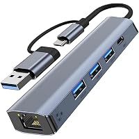 5 IN 2 Adattatore USB Ethernet Gigabit RJ45, Hub Ethernet LAN con 3 Porte USB 3.0