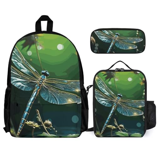 Sac à dos décontracté motif libellule avec set repas et trousse