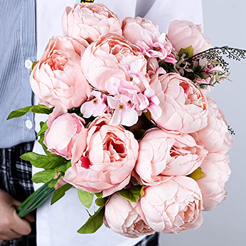 Luyue Artificial Peony Flowers Fake Silk Spring Flowers Wedding Bouquet Floral Decor For Home Office Decoration (Spring Rose Pink) #TOP2
