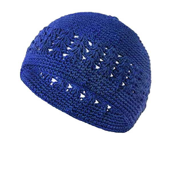 Crochet Knit Beanie Hat Royal Blue Abba Style Breathable Open Weave Design Womens Head Covering