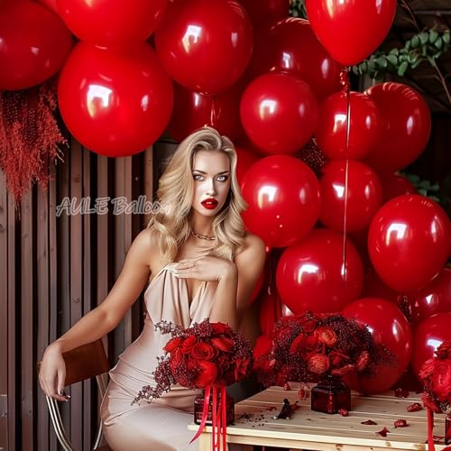 Image of AULE Red Balloons 12 inch 50 Pcs Latex Balloons Helium Shiny Thicken Balloon Perfect Party Decoration for Wedding Birthday Baby Shower Graduation Carnival