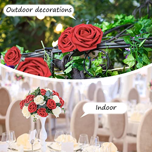 Uzer Artificial Flowers 25 Packs, Fake Flowers Roses For Diy Wedding Bridal Bouquets Centerpieces Bridal Shower Party Home Flower Arrangement Decorations (Red Rose) #TOP4