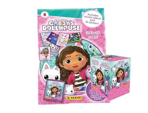 Panini Gabby's Dollhouse (2024) Pegatinas – 1 álbum de recortes + 1 pantalla de 36 bolsas de pegatinas (versión alemana)
