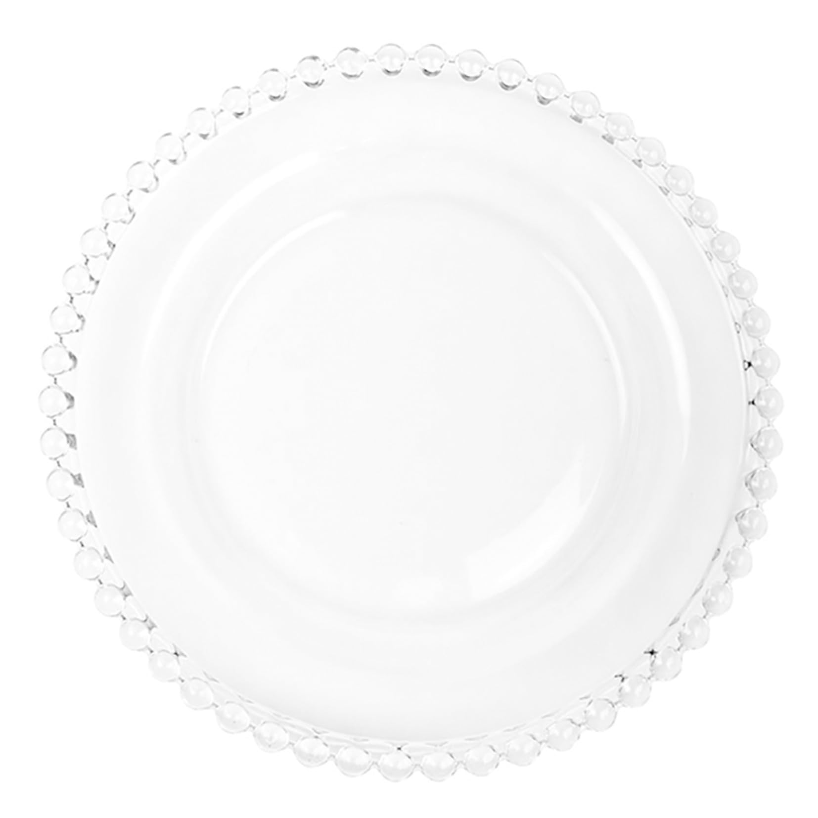Piatto da Insalata in Vetro Trasparente Bordo Perla, Piatto da Dessert e Frutta 20 Cm, Stoviglie la Casa per Pranzi, Feste e Uso Quotidiano