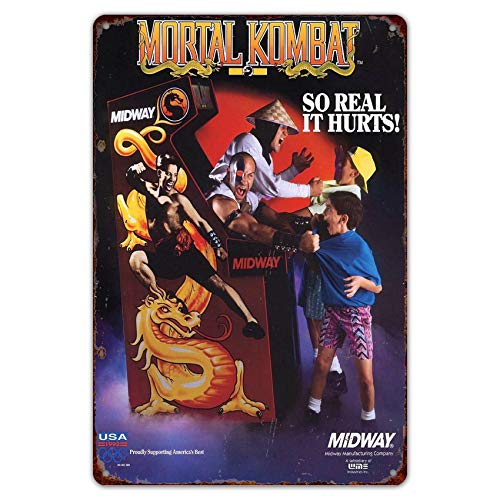 HomDeo Tin Sign 8' w x 12' h Funny Wall Decor Mortal Kombat Midway Arcade Game Ad Vintage Metal Signs Vintage