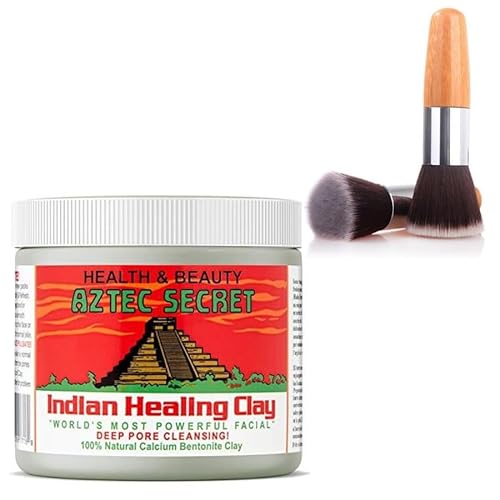 Indian Healing Clay 100% Original Bentonite Clay Mask 454g (1lb) With Free Flexible Facial Brush