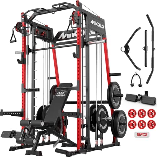 Image of Mikolo M4 2.0 Smith Machine, 2200lbs Squat Rack with LAT-Pull Down System & Cable Crossover Machine, Training Equipment with Leg Hold-Down Attachment