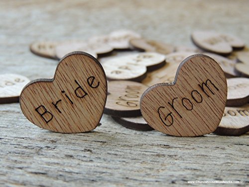 Wooden Heart Confetti BRIDE GROOM Wood Hearts Wood Confetti Engraved Love Hearts Rustic Wedding Decor 100 count