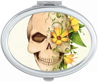 Flower Skull Skeleton Illustration Oval Compact Makeup Mirror Portable Cute Hand Pocket Mirrors Gift