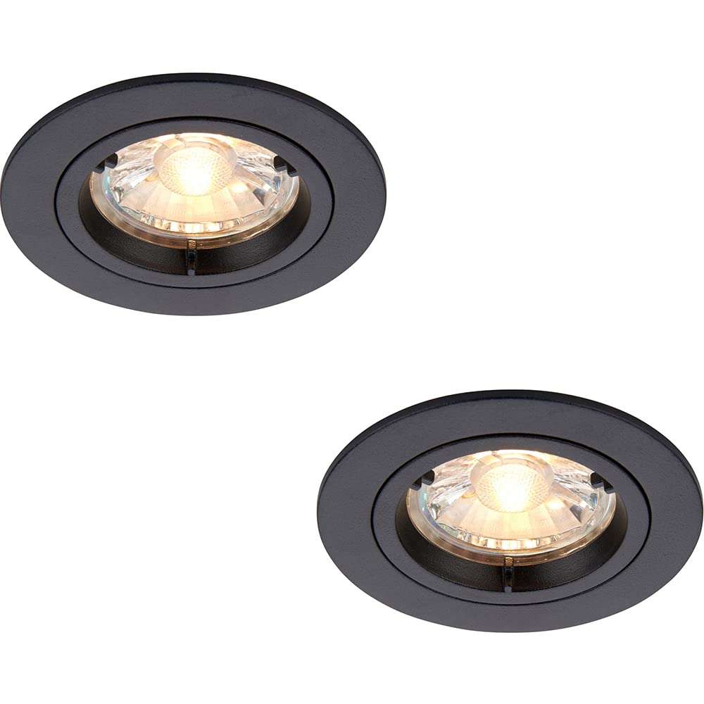Loops 2 Pack Recessed Fixed Ceiling Downlight - 50W Gu10 Reflector - Matt Black